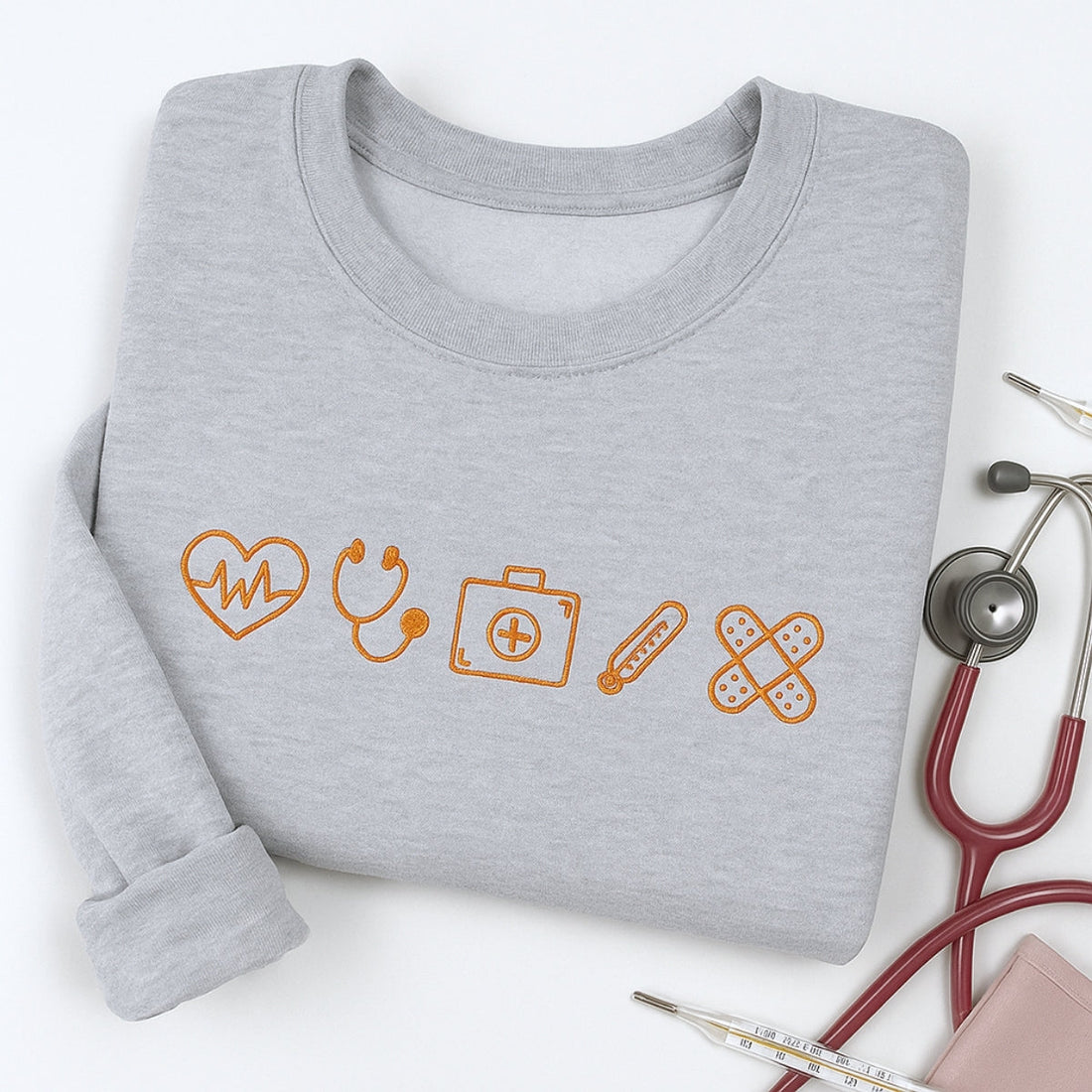 Cute Medical Symbols Hoodies - Healthcare Worker Embroidered Sweaters - Nurse Gift