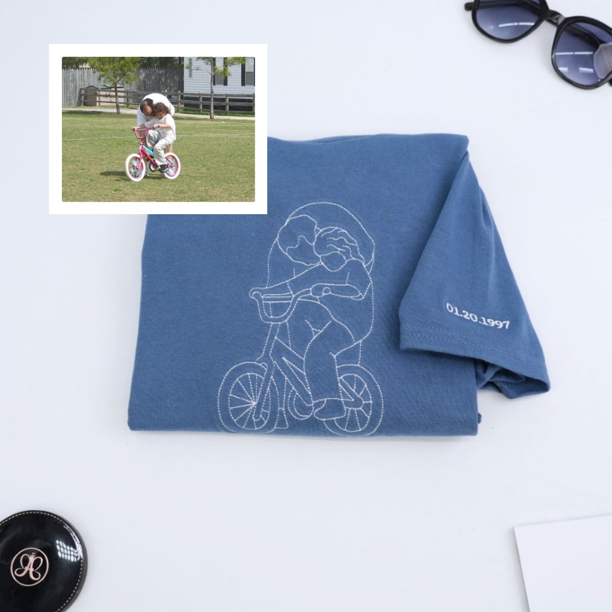 Dad Baby Custom Embroidered T-Shirt - Father Child Matching Shirt - Personalized New Dad Gift