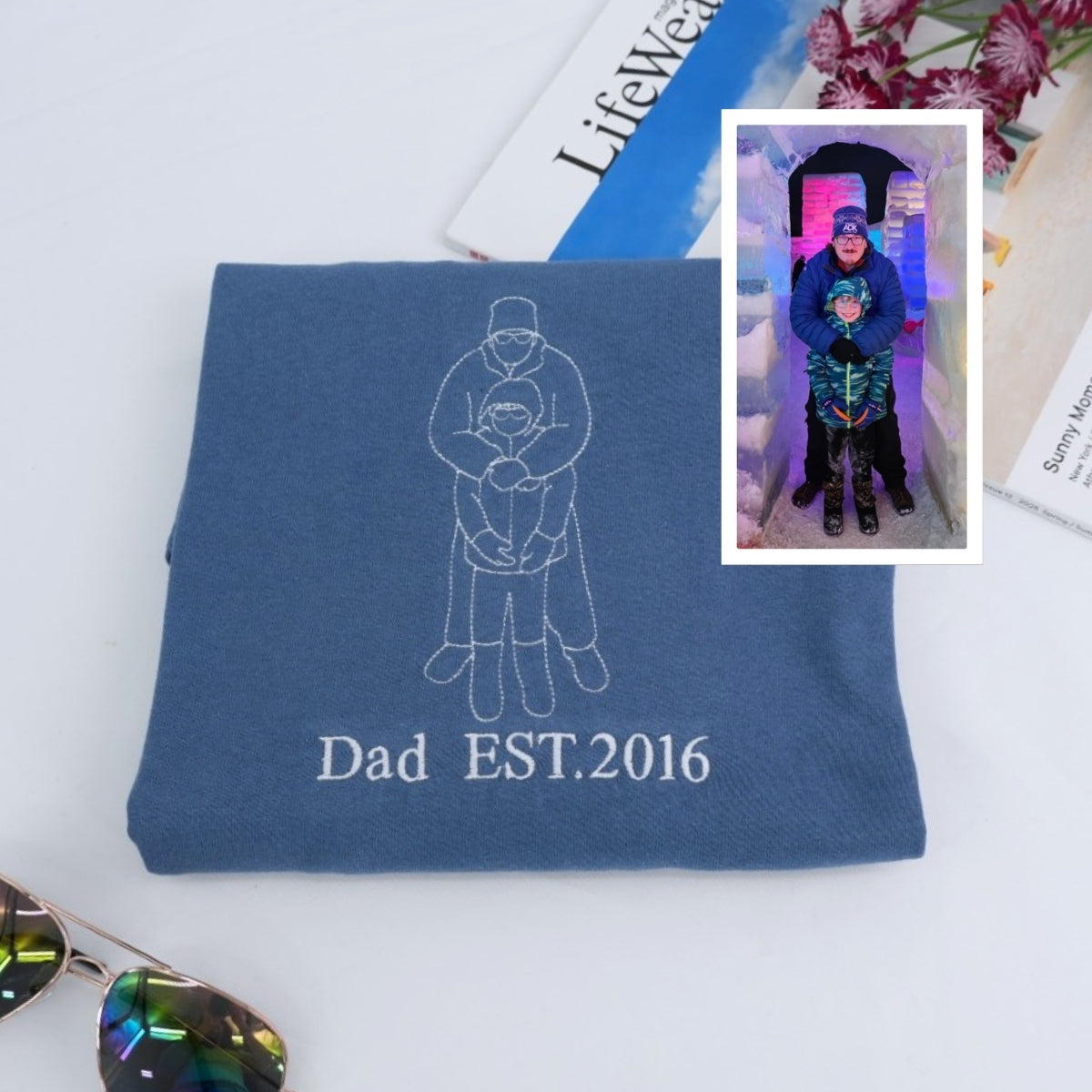 Dad Kids Cuddle Custom Embroidered T-Shirt - Family Snuggle Shirt - Personalized Father's Day Gift
