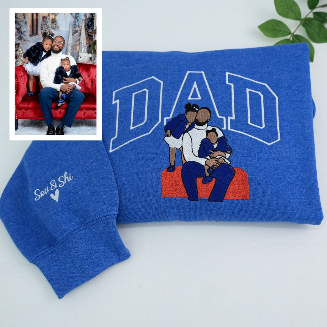 Family Portrait Custom Embroidered Hoodie - Personalized Dad & Children Sweatshirt - Father's Day Gi