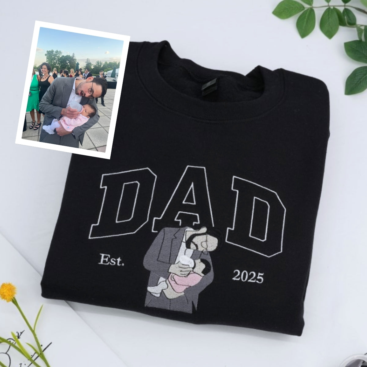 Family Portrait Custom Embroidered Hoodie - Personalized Dad & Children Sweatshirt - Father's Day Gi