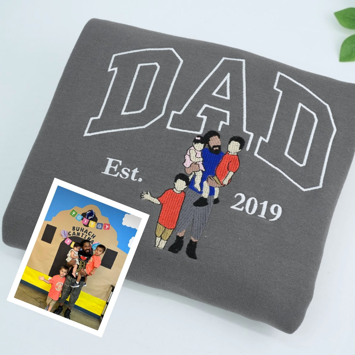 Family Portrait Custom Embroidered Hoodie - Personalized Dad & Children Sweatshirt - Father's Day Gi