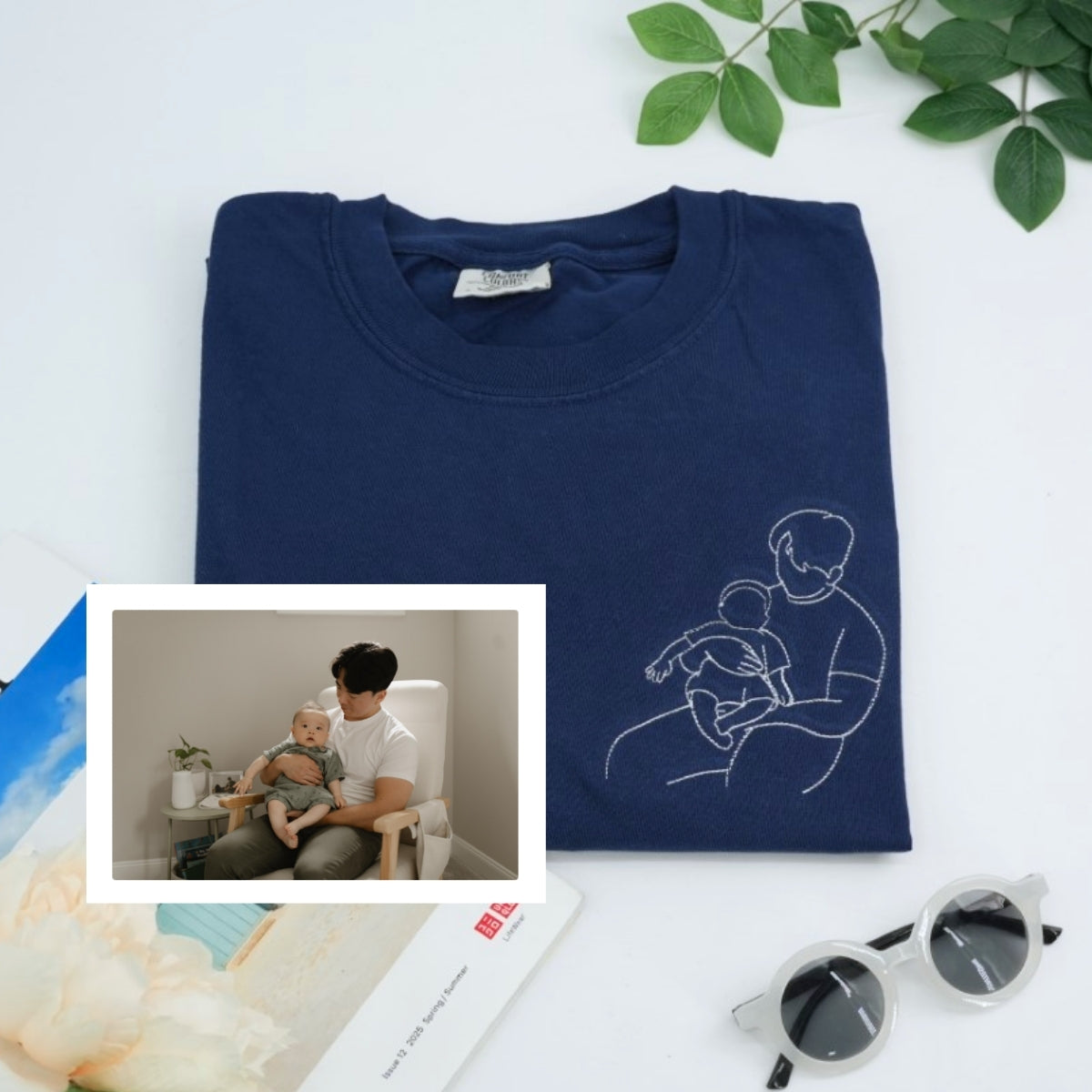 Dad Child Outline Custom Embroidered T-Shirt - Father Matching Shirt - Personalized Father's Day Gif