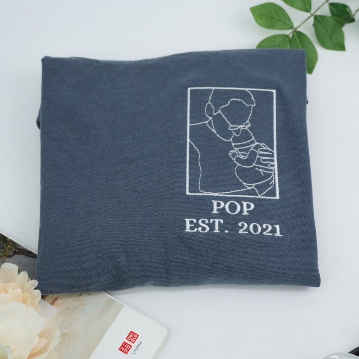 Dad Child Outline Custom Embroidered T-Shirt - Father Matching Shirt - Personalized Father's Day Gif