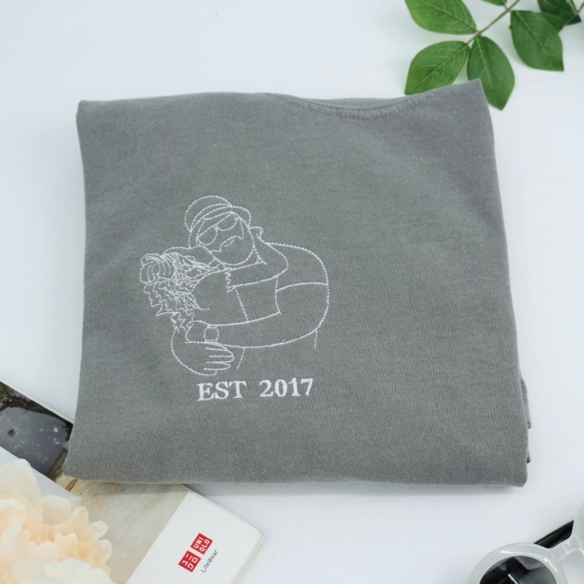 Dad Child Outline Custom Embroidered T-Shirt - Father Matching Shirt - Personalized Father's Day Gif