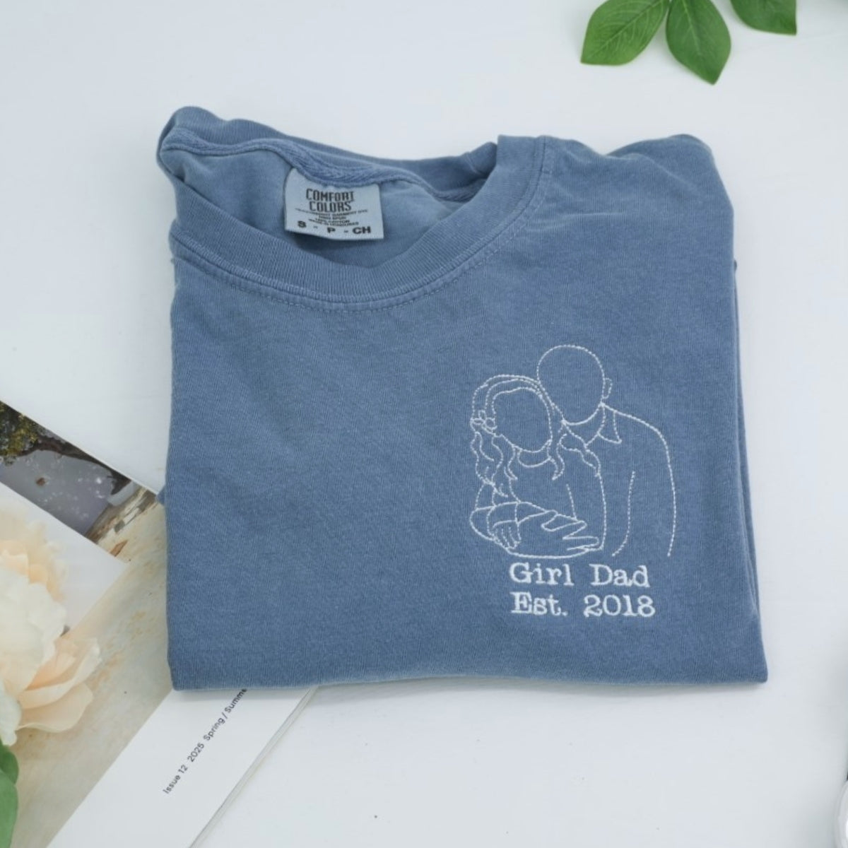 Dad Child Outline Custom Embroidered T-Shirt - Father Matching Shirt - Personalized Father's Day Gif