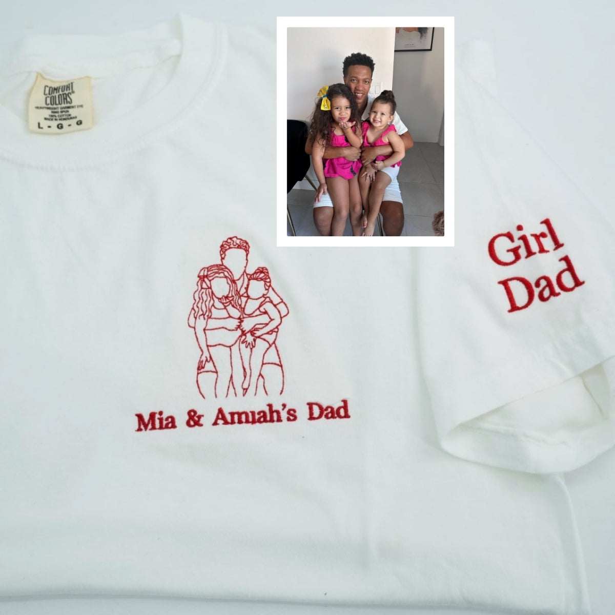 Dad Child Outline Custom Embroidered T-Shirt - Father Matching Shirt - Personalized Father's Day Gif