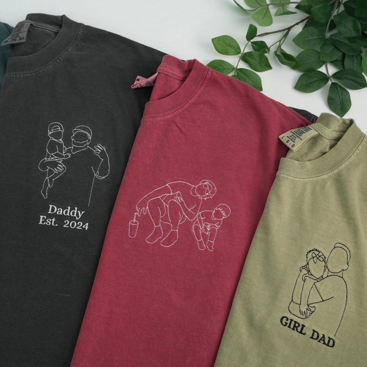 Dad Child Outline Custom Embroidered T-Shirt - Father Matching Shirt - Personalized Father's Day Gif