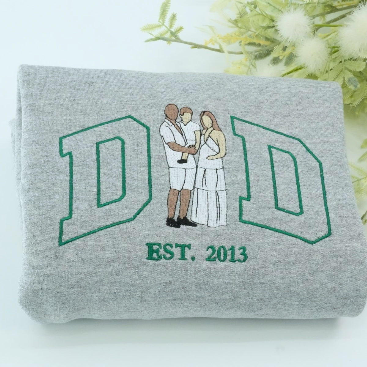 Dad Baby Portrait Custom Embroidered Hoodie - Personalized Father Sweatshirt - Father's Day Gift