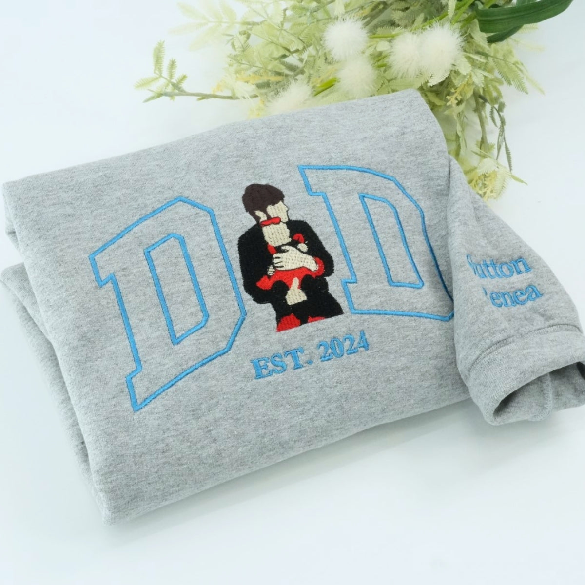 Dad Baby Portrait Custom Embroidered Hoodie - Personalized Father Sweatshirt - Father's Day Gift