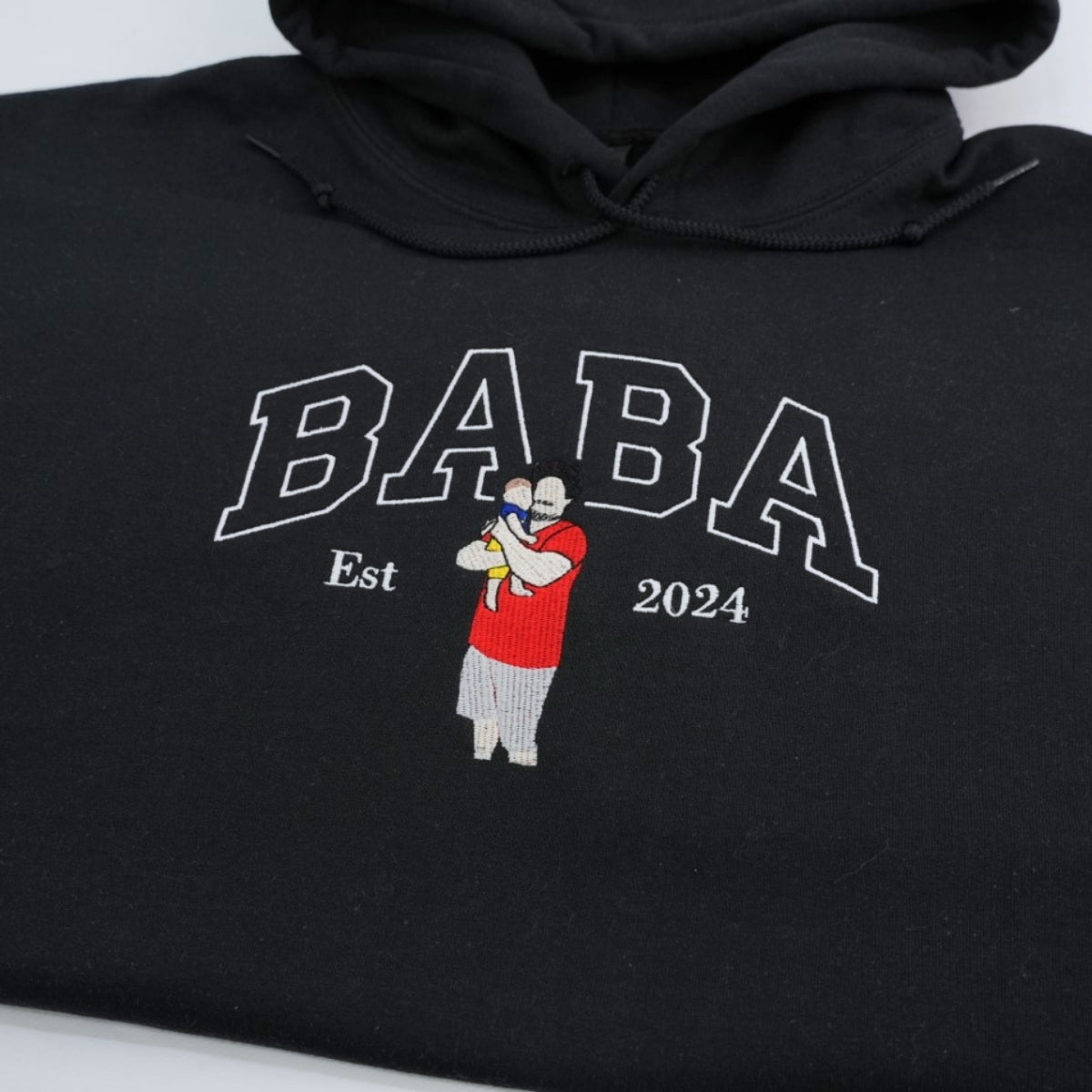 Dad Baby Portrait Custom Embroidered Hoodie - Personalized Father Sweatshirt - Father's Day Gift
