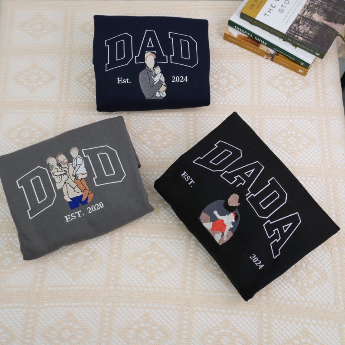 Dad Baby Portrait Custom Embroidered Hoodie - Personalized Father Sweatshirt - Father's Day Gift