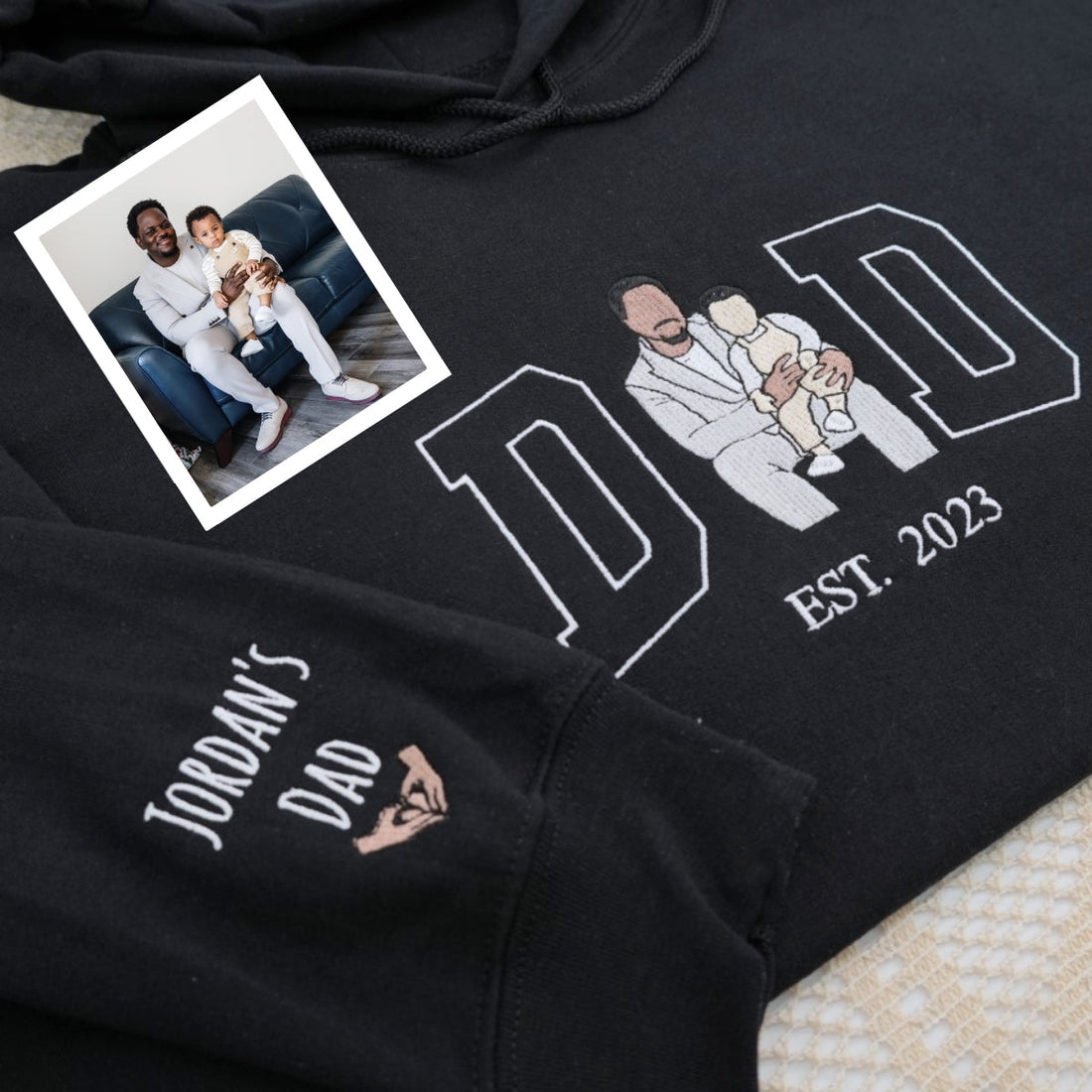 Dad Family Portrait Custom Embroidered Hoodie - Personalized Father Sweatshirt - Father's Day Gift