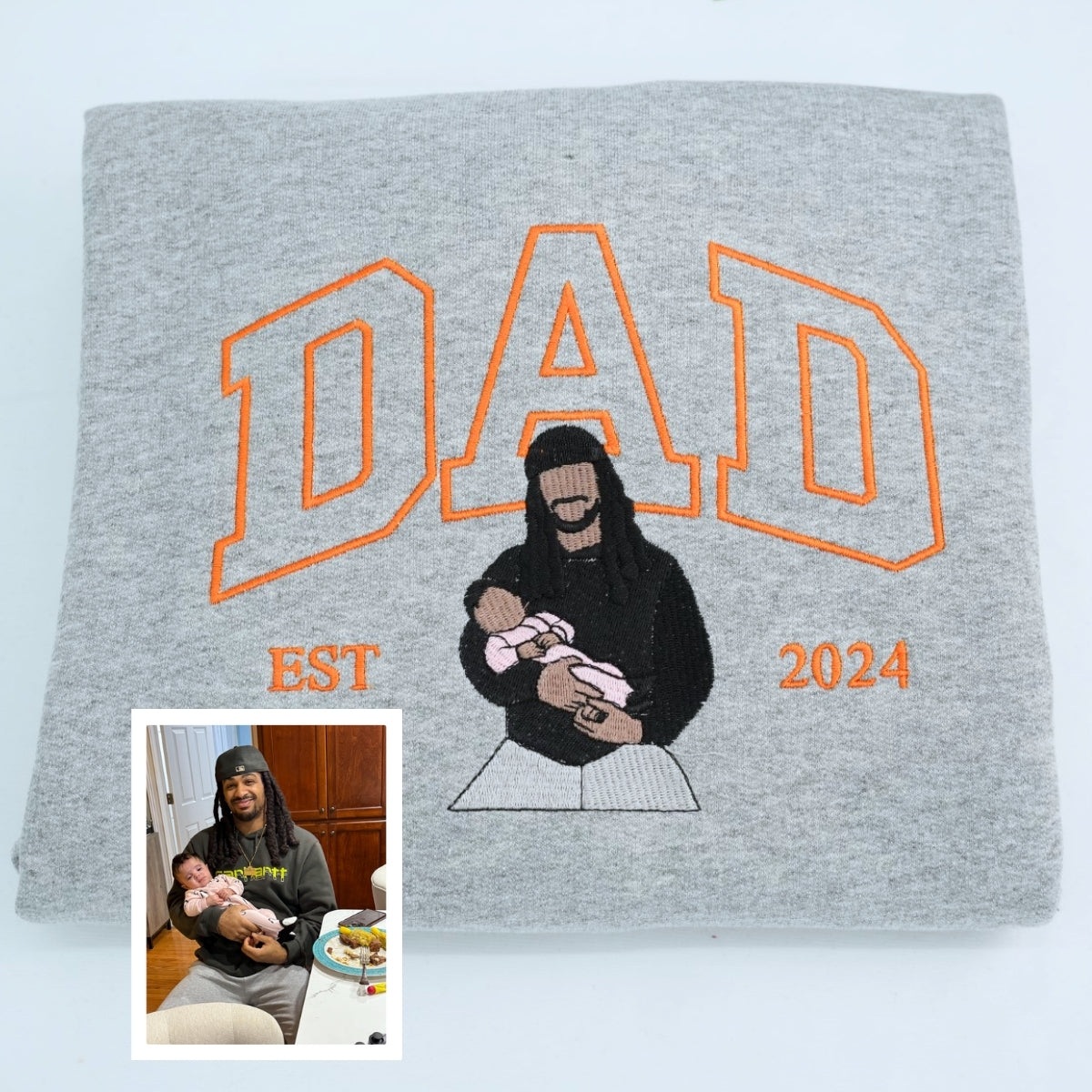 Dad Name Portrait Custom Embroidered Hoodie - Personalized Father Sweatshirt - Father's Day Gift