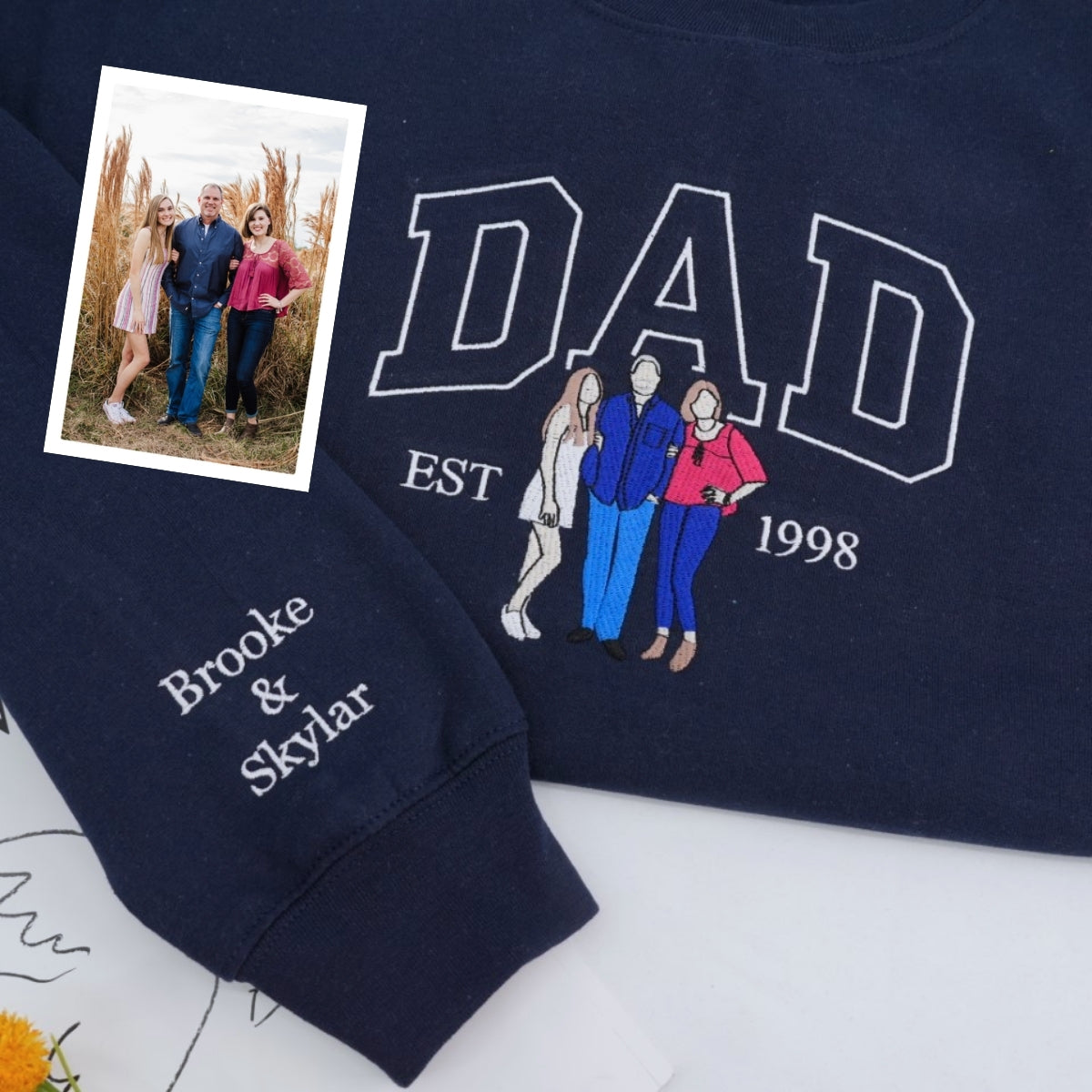 Dad Name Portrait Custom Embroidered Hoodie - Personalized Father Sweatshirt - Father's Day Gift