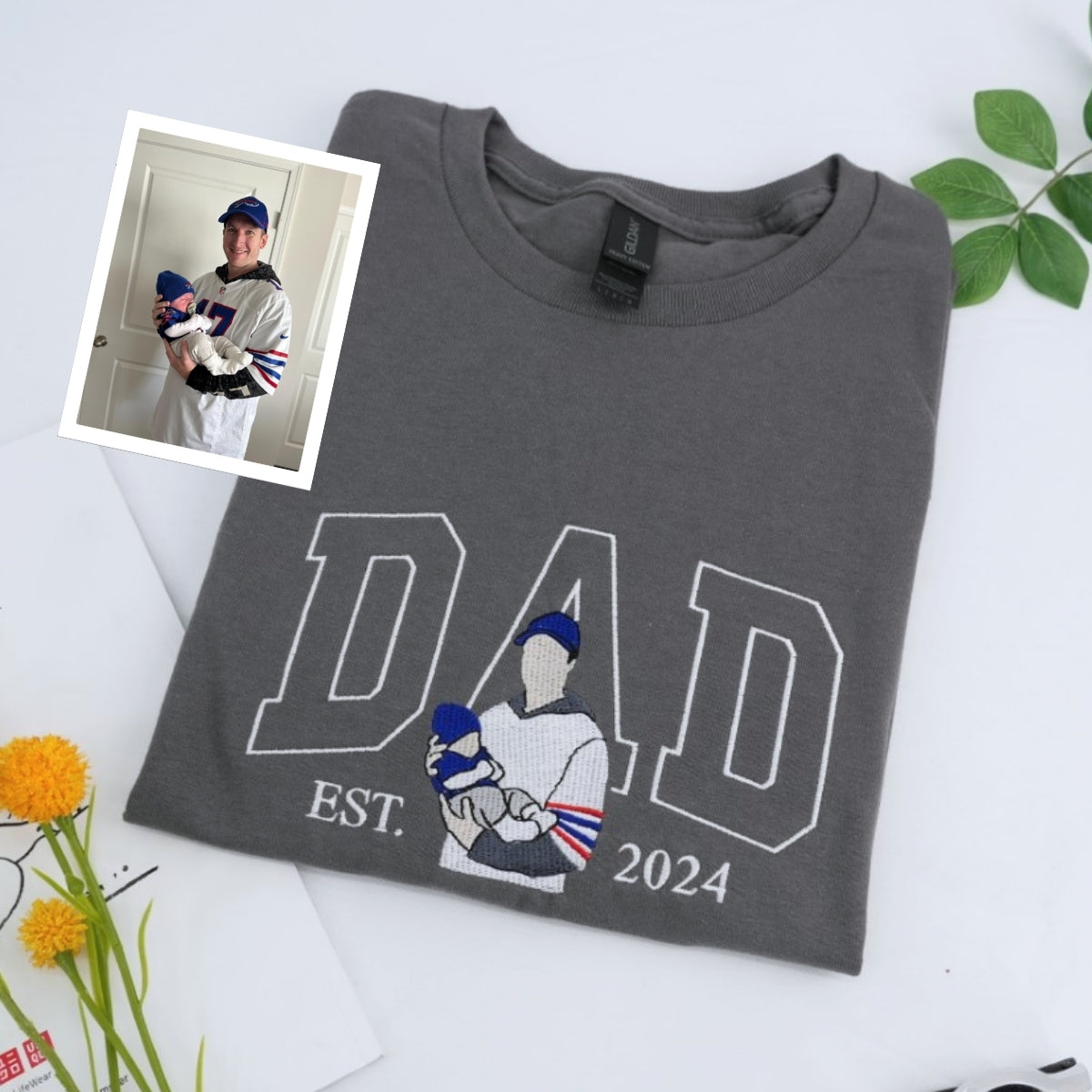 Dad Name Portrait Custom Embroidered Hoodie - Personalized Father Sweatshirt - Father's Day Gift