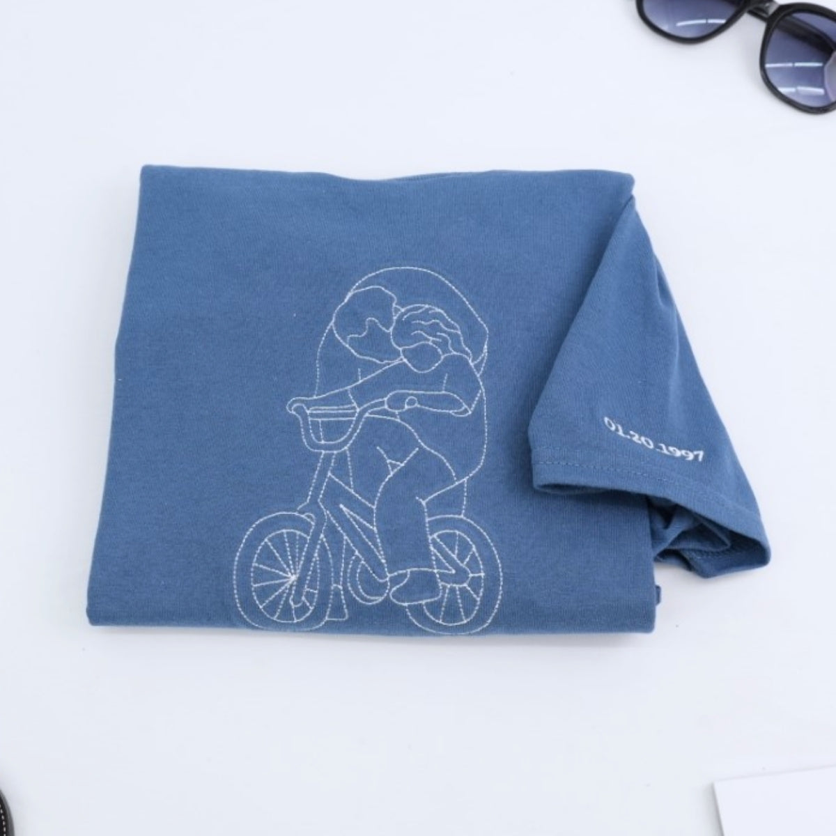 Dad Child Cycling Custom Embroidered T-Shirt - Father Matching Shirt - Personalized Father's Day Gif