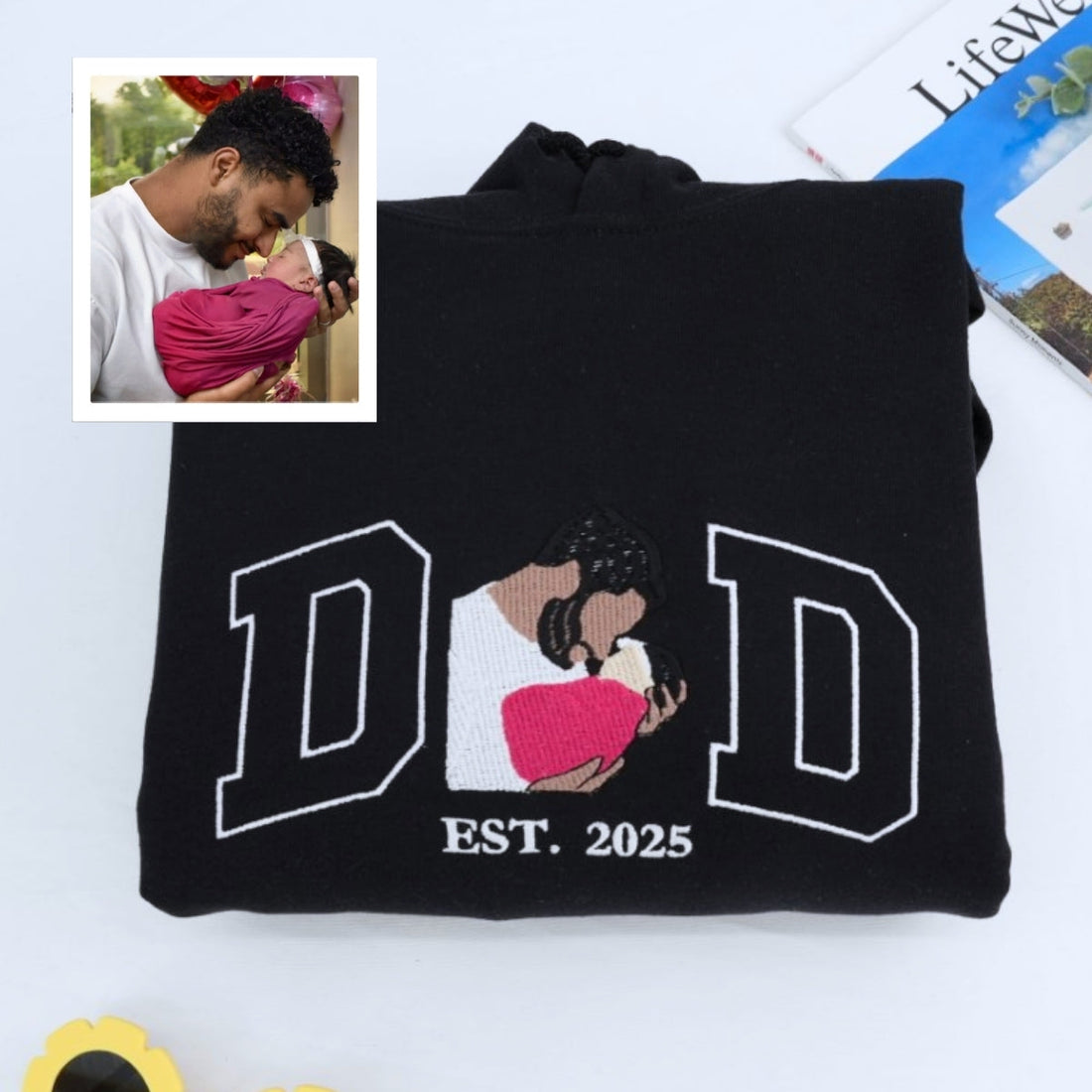 Dad Daughter Custom Embroidered Hoodie - Personalized Father Sweatshirt - New Dad Father's Day Gift