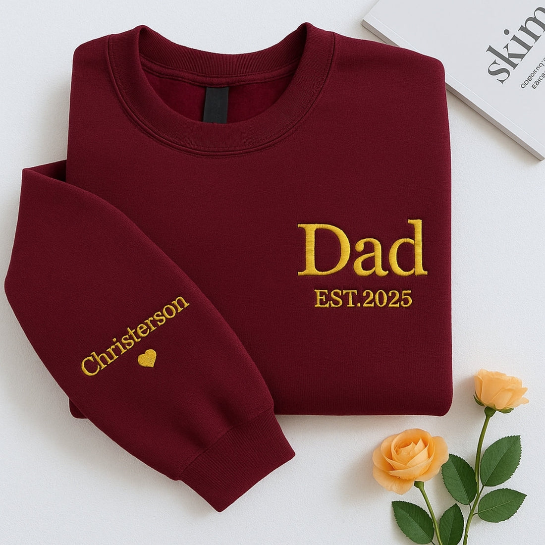 Dad EST Custom Embroidered Hoodie - Personalized Kids Names Sweatshirt - Father's Day Gift