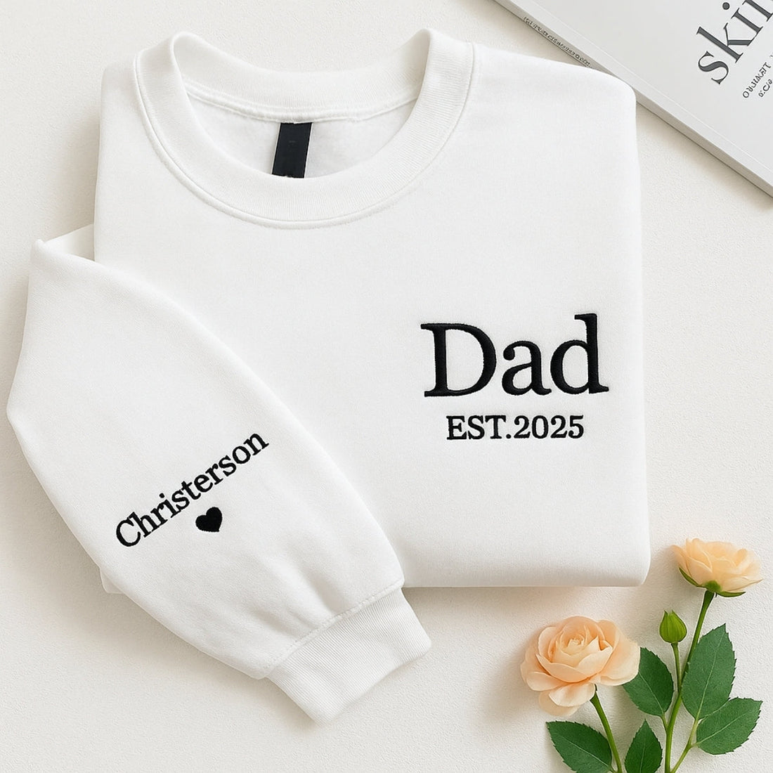 Dad EST Custom Embroidered Hoodie - Personalized Kids Names Sweatshirt - Father's Day Gift