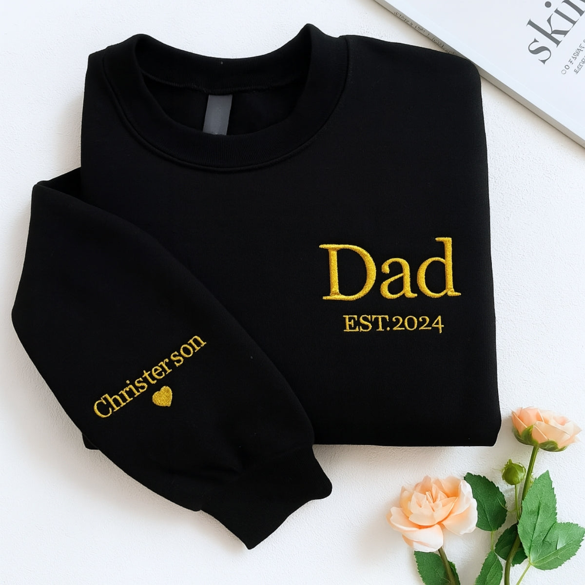 Dad EST Custom Embroidered Hoodie - Personalized Kids Names Sweatshirt - Father's Day Gift