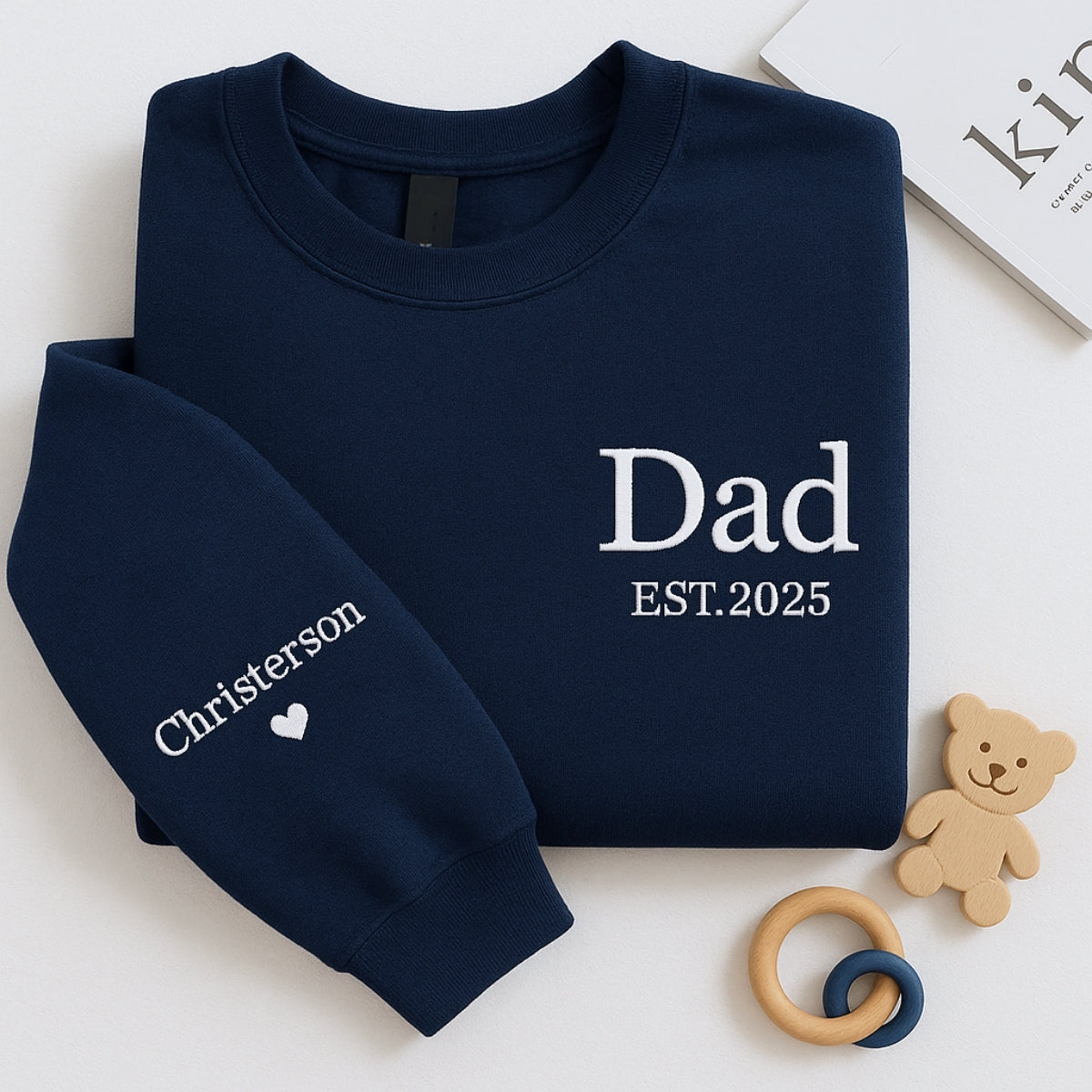 Dad EST Custom Embroidered Hoodie - Personalized Kids Names Sweatshirt - Father's Day Gift