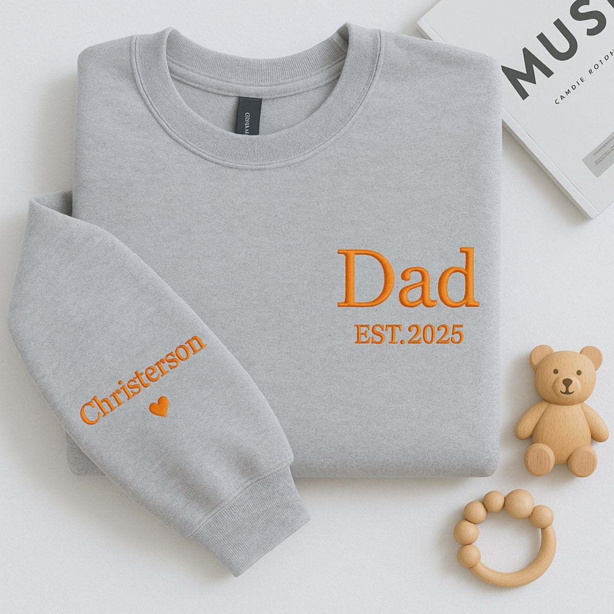 Dad EST Custom Embroidered Hoodie - Personalized Kids Names Sweatshirt - Father's Day Gift