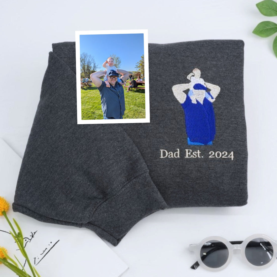 Dad Established Custom Embroidered Hoodie - Father & Baby Sweatshirt - Personalized New Dad Gift