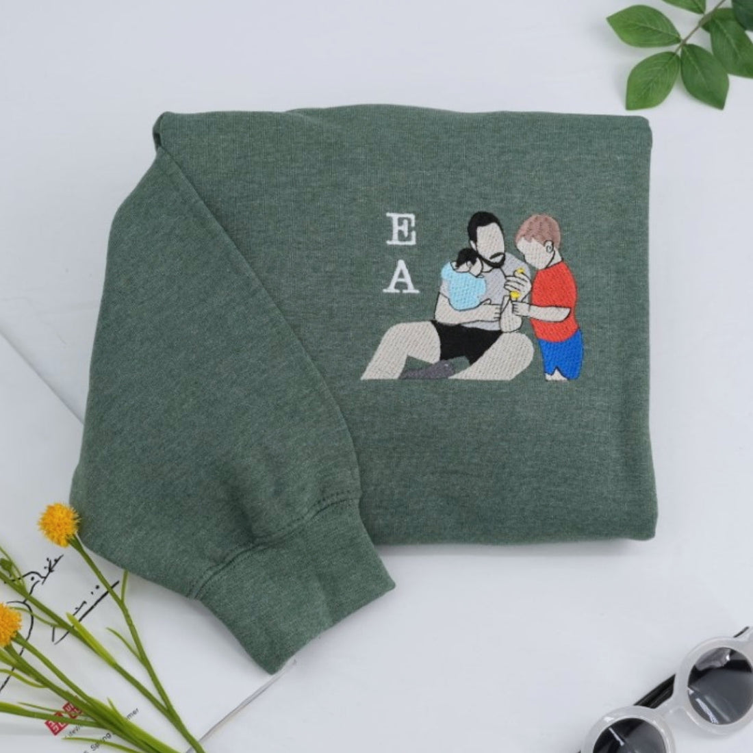 Dad Established Custom Embroidered Hoodie - Father & Baby Sweatshirt - Personalized New Dad Gift