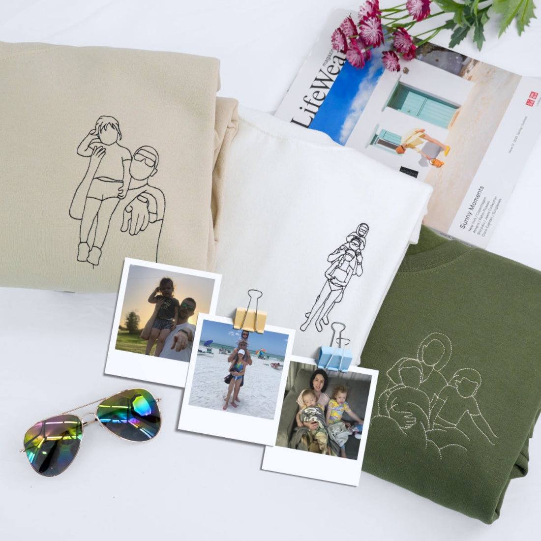 Dad Line Art Custom Embroidered Hoodie - Father & Child Portrait - Personalized Father's Day Gift