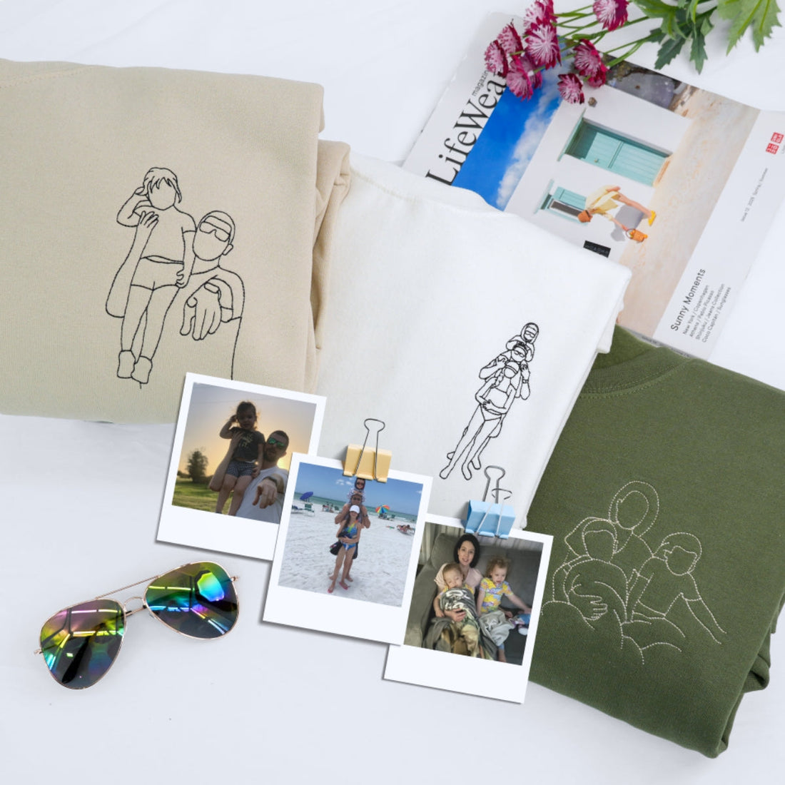 Dad Line Art Portrait Custom Embroidered Hoodie - Father & Baby - Personalized New Dad Gift