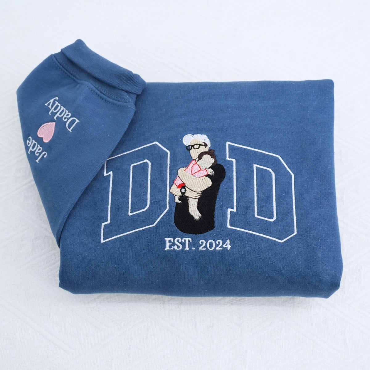Dad Custom Portrait Hoodies - Father Family Embroidered Sweaters - Personalised Father's Day Gift