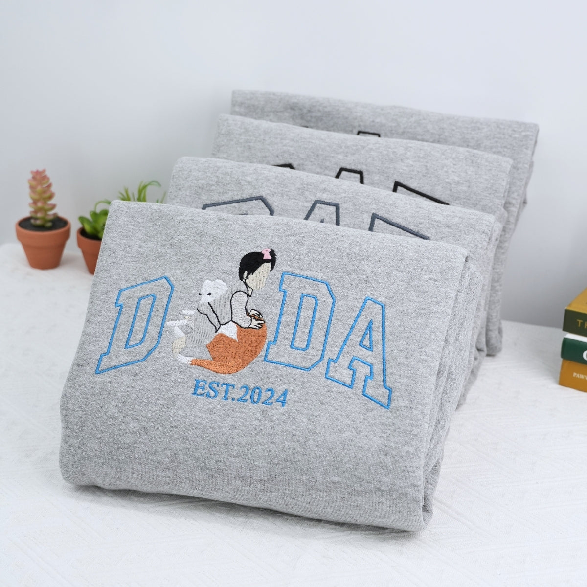 Dad Custom Portrait Hoodies - Father Family Embroidered Sweaters - Personalised Father's Day Gift