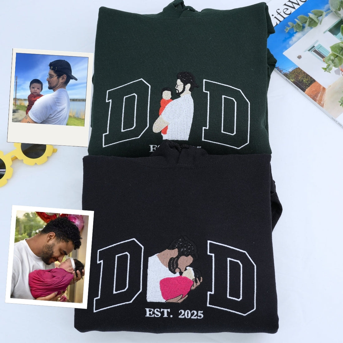 Dad Daughter Custom Hoodies - Father Embroidered Sweaters New Dad - Perfect Father's Day Gift