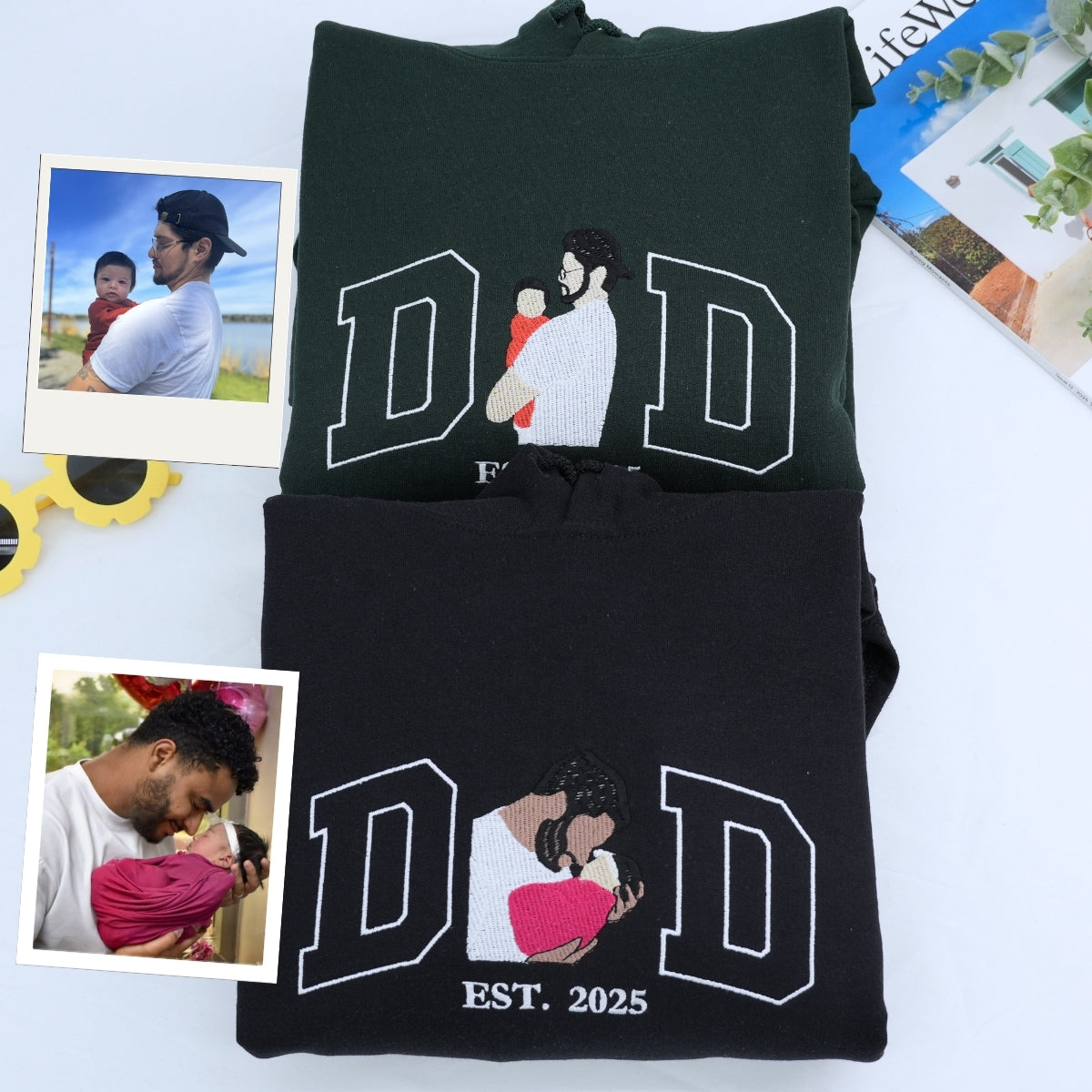 Dad Daughter Custom Hoodies - Father Embroidered Sweaters New Dad - Perfect Father's Day Gift