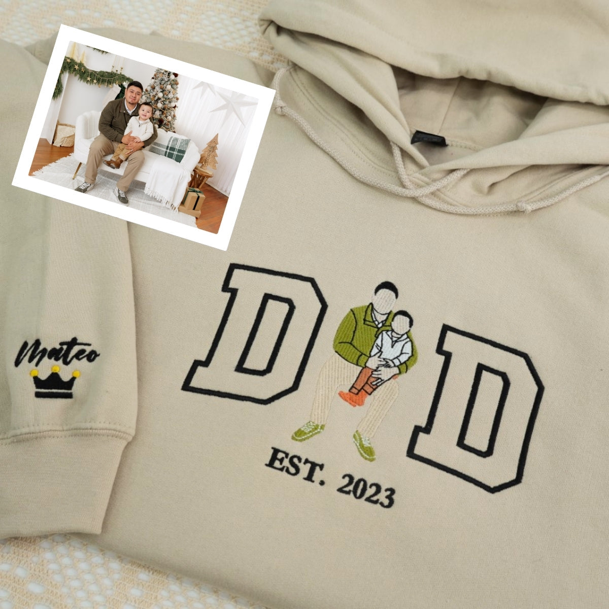 Dad Daughter Custom Hoodies - Father Embroidered Sweaters New Dad - Perfect Father's Day Gift