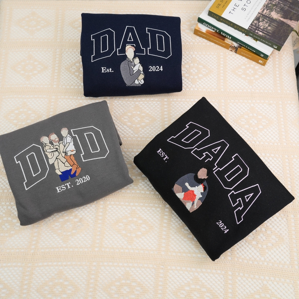 Dad Daughter Custom Hoodies - Father Embroidered Sweaters New Dad - Perfect Father's Day Gift