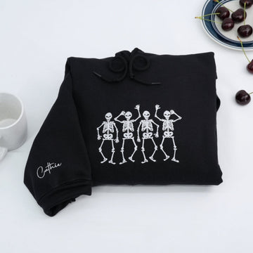 Dancing Skeletons Custom Embroidered Hoodie - Personalized Halloween Sweatshirt - Trick or Treat