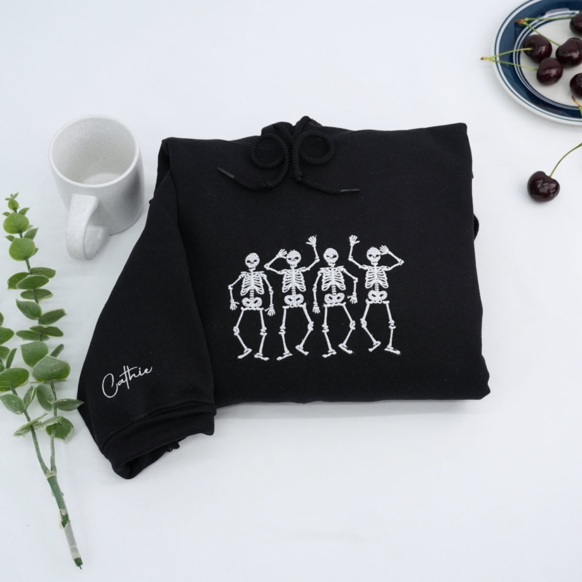 Dancing Skeletons Custom Embroidered Hoodie - Personalized Halloween Sweatshirt - Trick or Treat