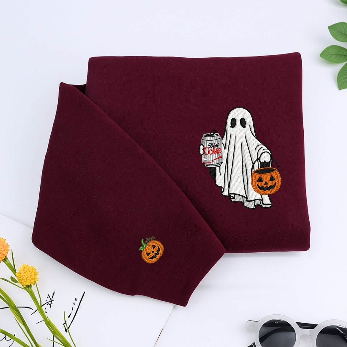 Diet Coke Ghost Custom Embroidered Hoodie - Funny Halloween Sweatshirt - Personalized Trick Or Treat