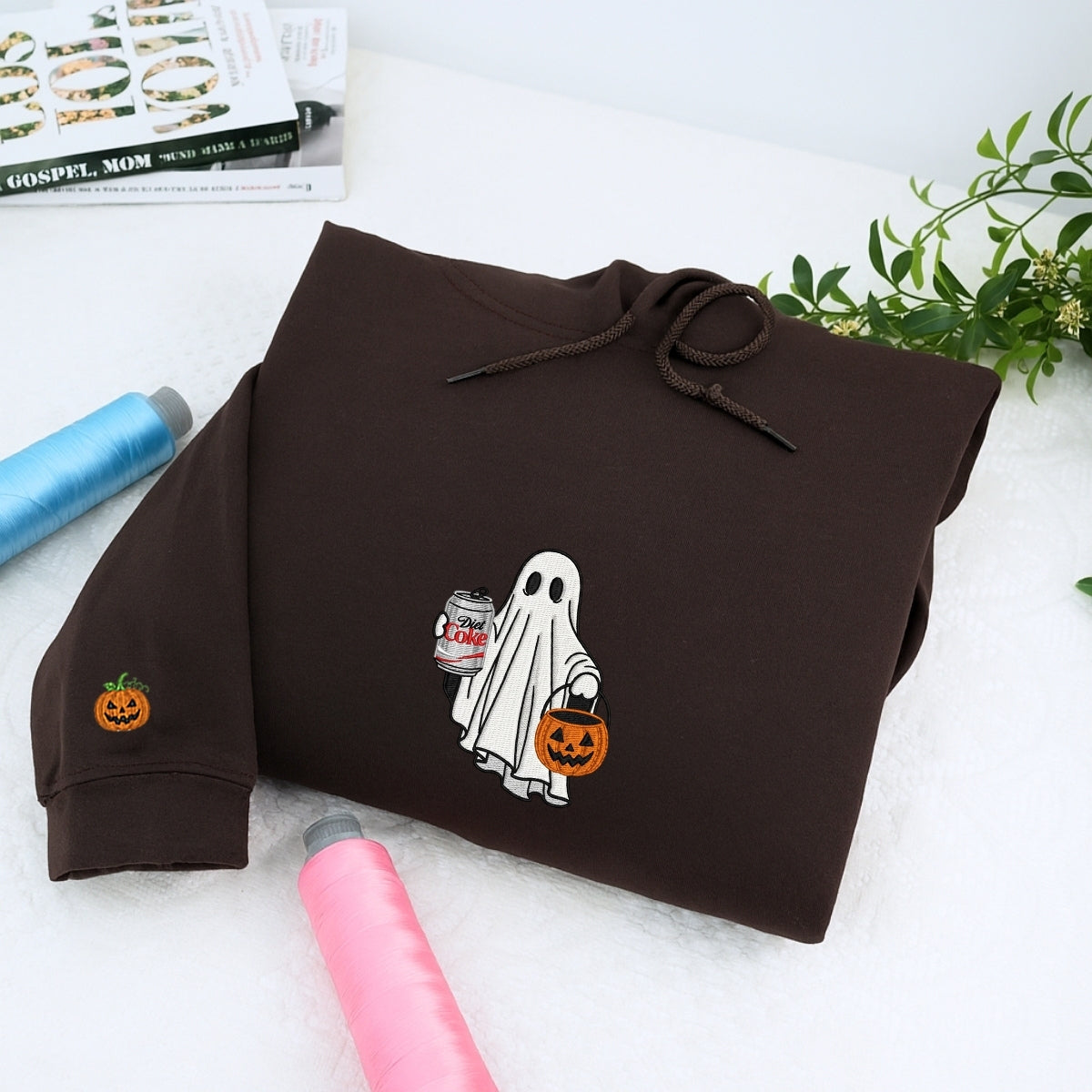 Diet Coke Ghost Custom Embroidered Hoodie - Funny Halloween Sweatshirt - Personalized Trick Or Treat