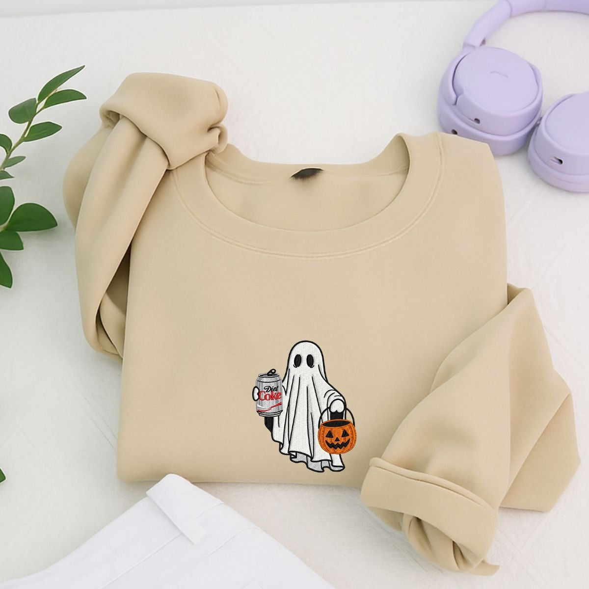 Diet Coke Ghost Custom Embroidered Hoodie - Funny Halloween Sweatshirt - Personalized Trick Or Treat