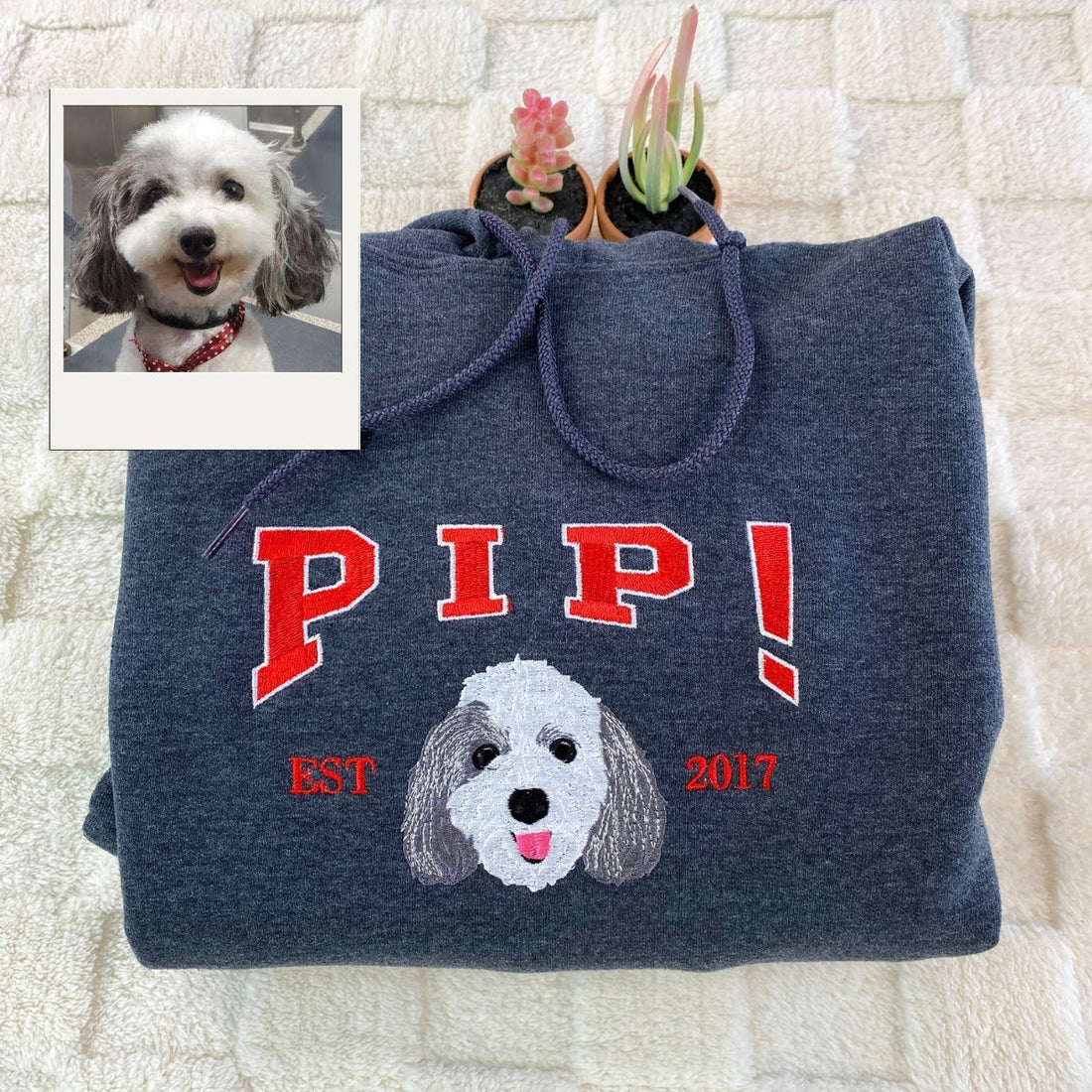 Dog Face Custom Embroidered Hoodie - Pet Varsity Sweatshirt - Personalized Dog Mom Apparel