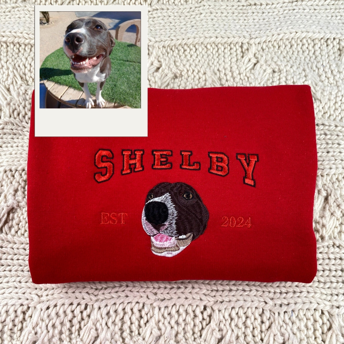 Dog Face Custom Embroidered Hoodie - Pet Varsity Sweatshirt - Personalized Dog Mom Apparel