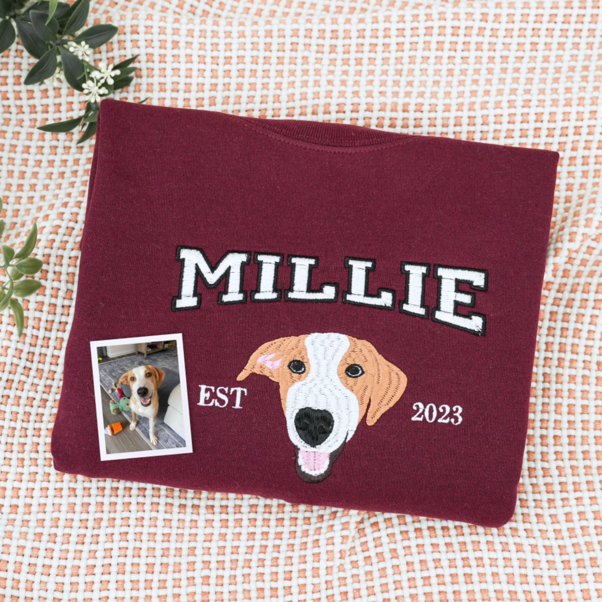 Dog Mom Custom Embroidered Hoodie - Varsity Pet Portrait - Personalized Golden Retriever Gift