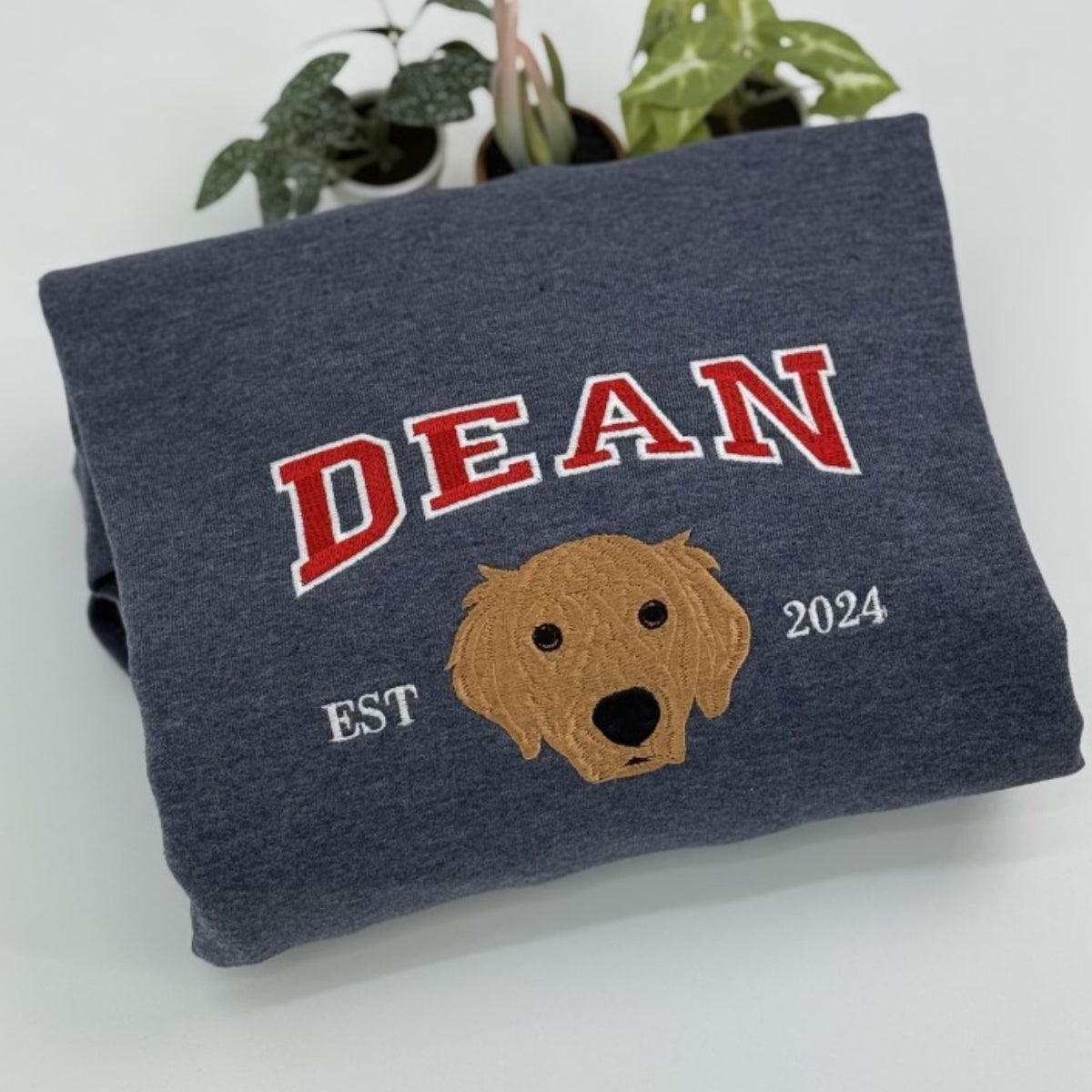 Dog Mom Custom Embroidered Hoodie - Varsity Pet Portrait - Personalized Golden Retriever Gift