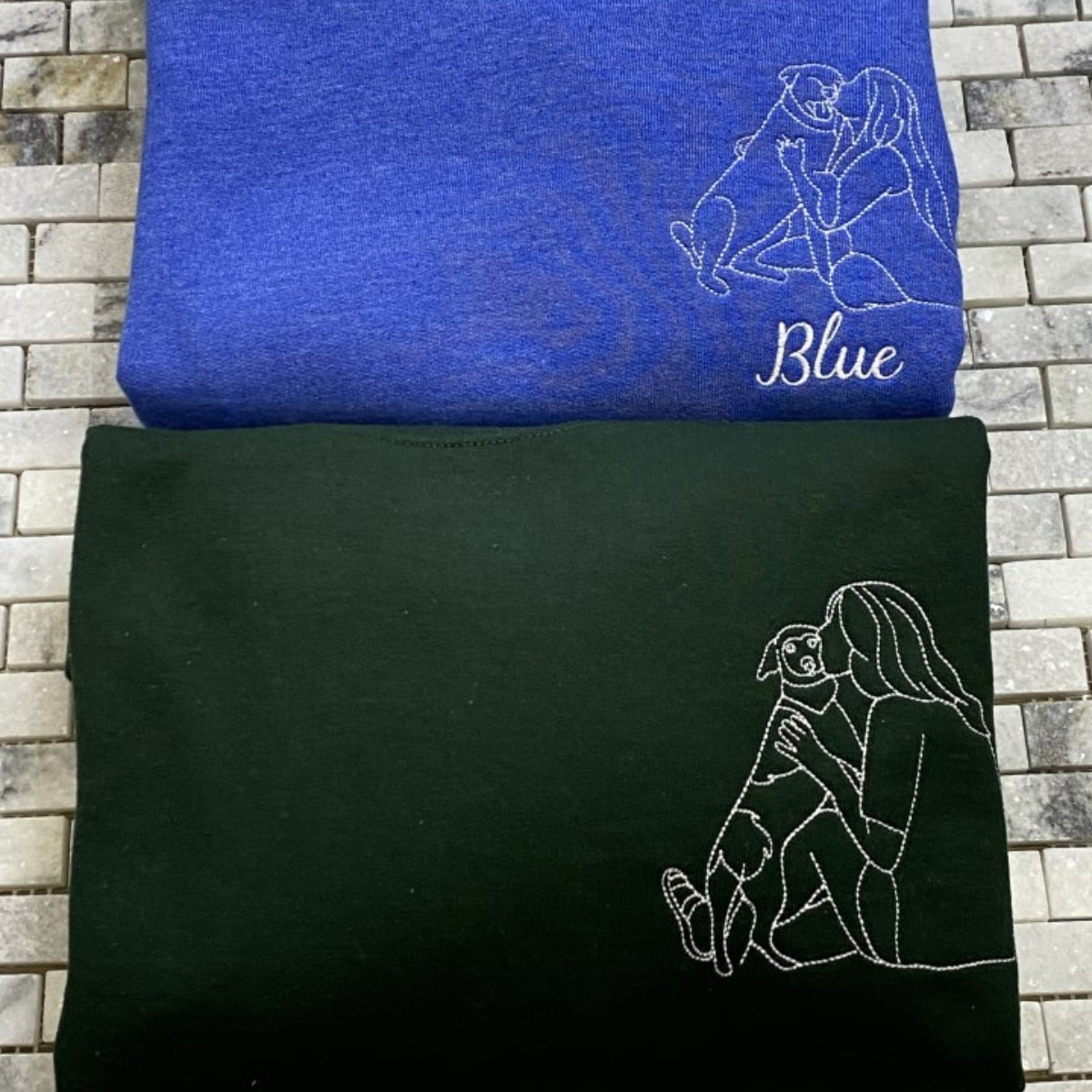 Dog Mom Line Art Custom Embroidered Hoodie - Pet Portrait - Personalized Artistic Dog Face Gift