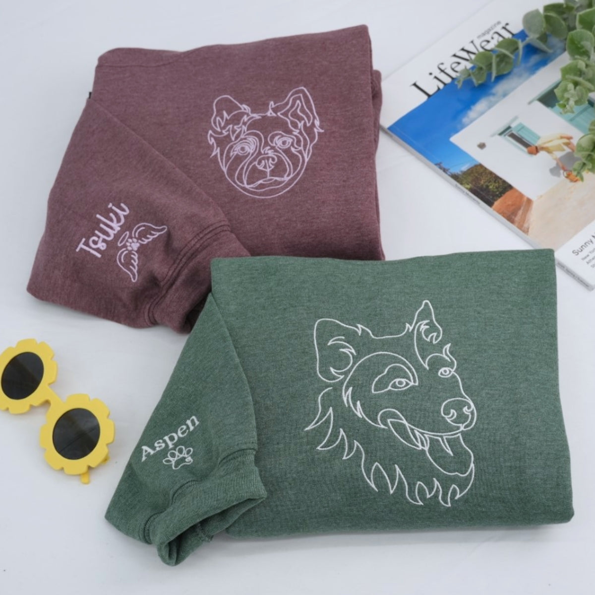 Dog Mom Line Art Custom Embroidered Hoodie - Pet Portrait - Personalized Artistic Dog Face Gift