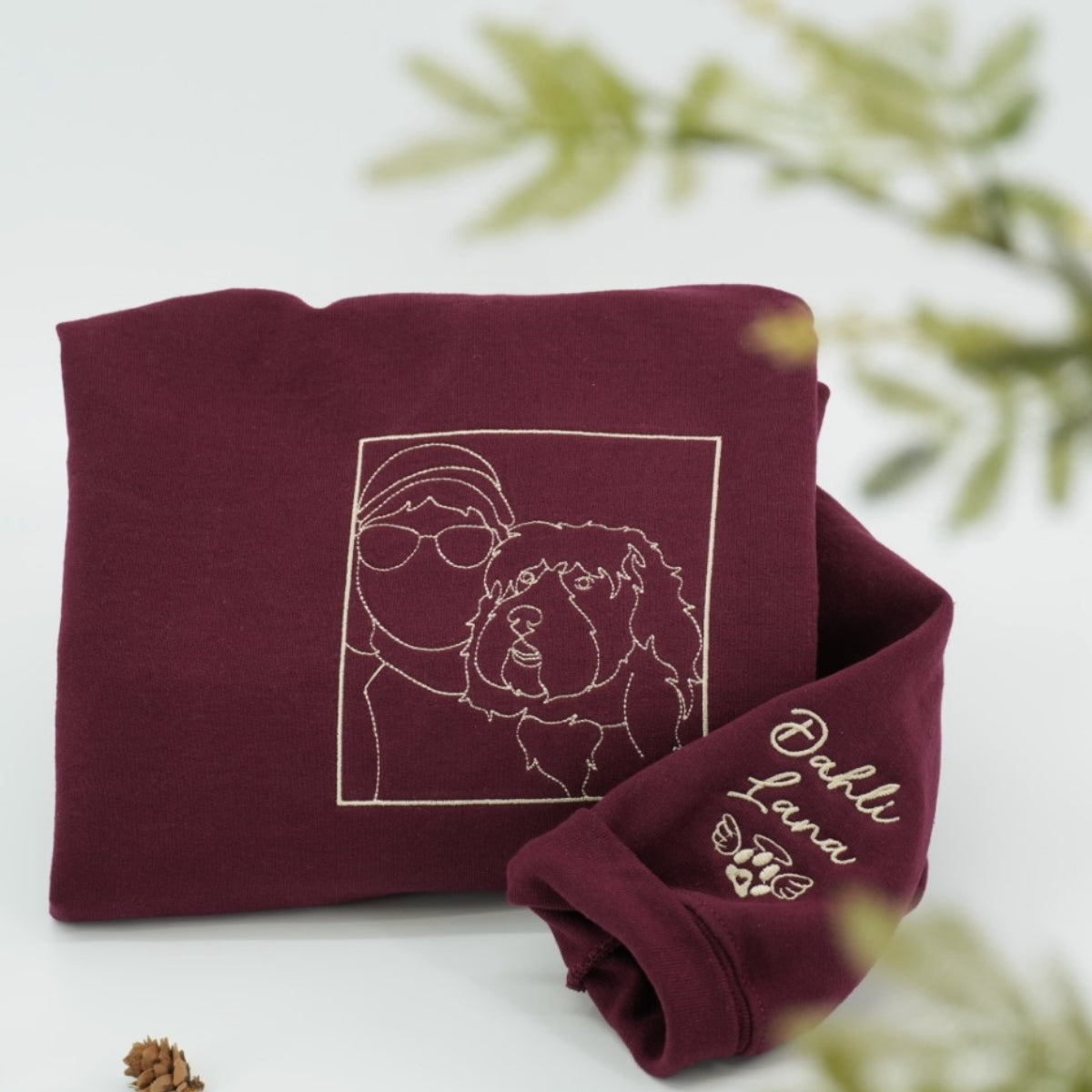 Dog Mom Line Art Custom Embroidered Hoodie - Pet Portrait - Personalized Artistic Dog Face Gift