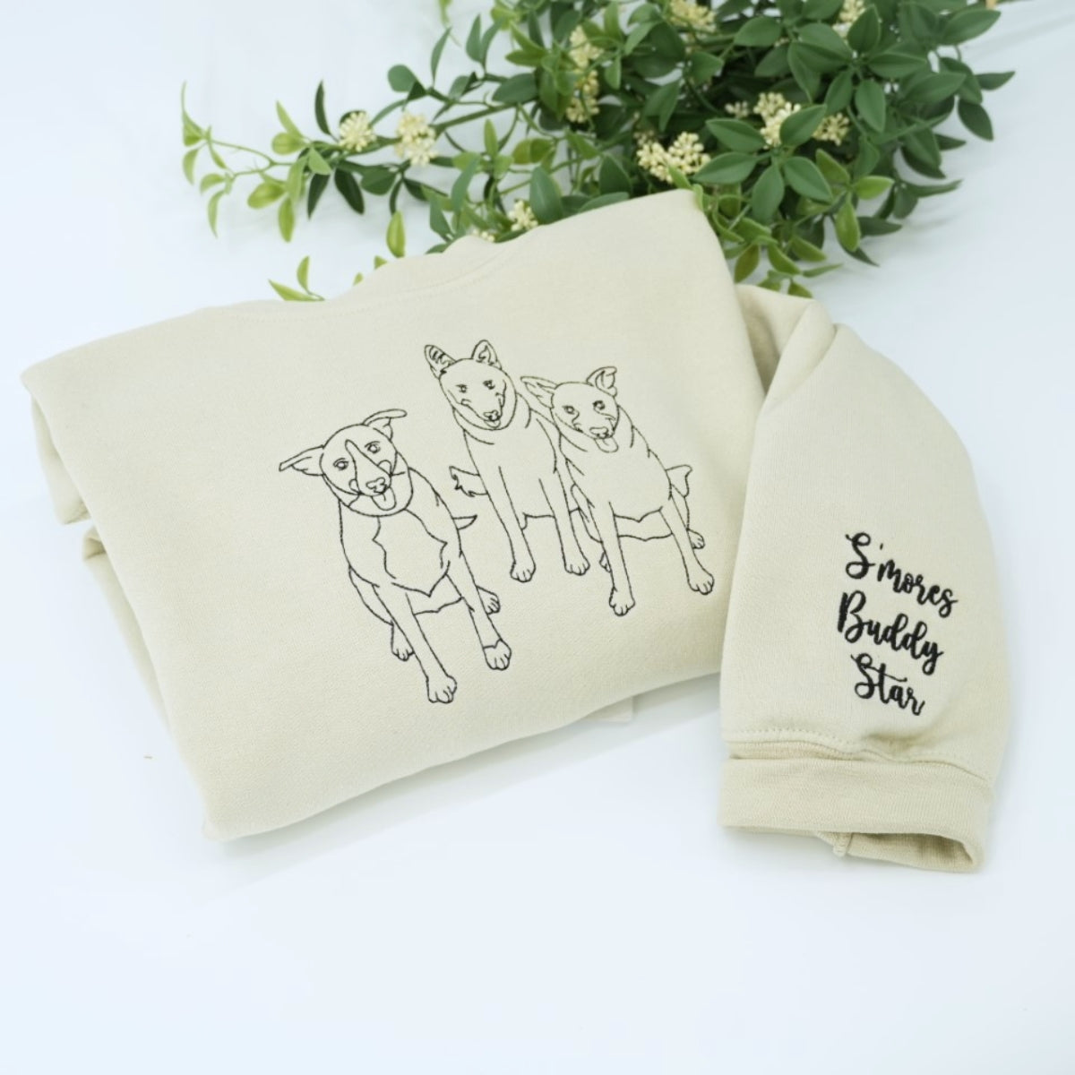 Dog Mom Line Art Custom Embroidered Hoodie - Pet Portrait - Personalized Artistic Dog Face Gift